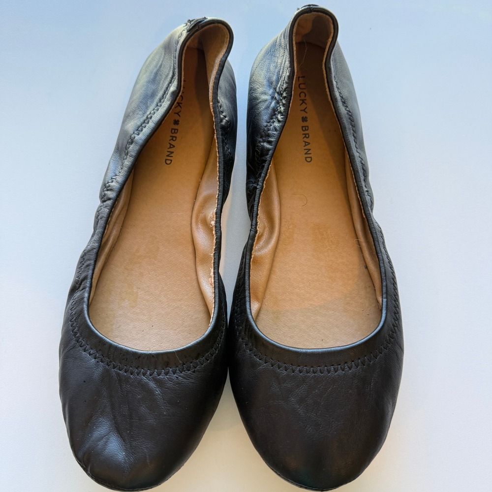 Lucky Brand Emmie Black Leather Ballet Flats LP-ERIN Womens 7.5 M